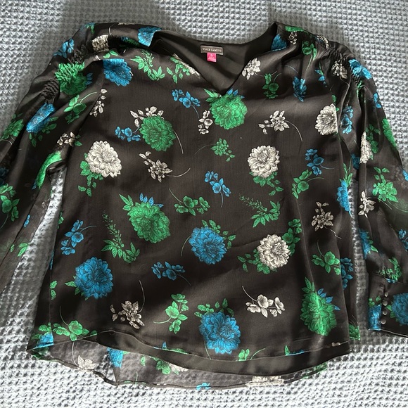 Black Floral Vince Camuto Blouse. Sheer top, with attached shell underneath. - Picture 2 of 7